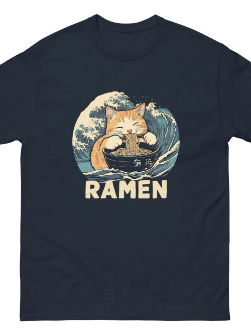 Cat Ramen T-Shirt – Cute Japanese Ukiyo-e Wave Noodle Graphic Tee Unisex Classic T-Shirt
