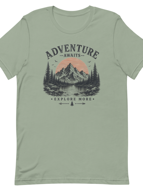 Adventure Awaits T-Shirt – Explore More Vintage Mountain Hiking Camping Outdoor Graphic Tee Unisex T-Shirt
